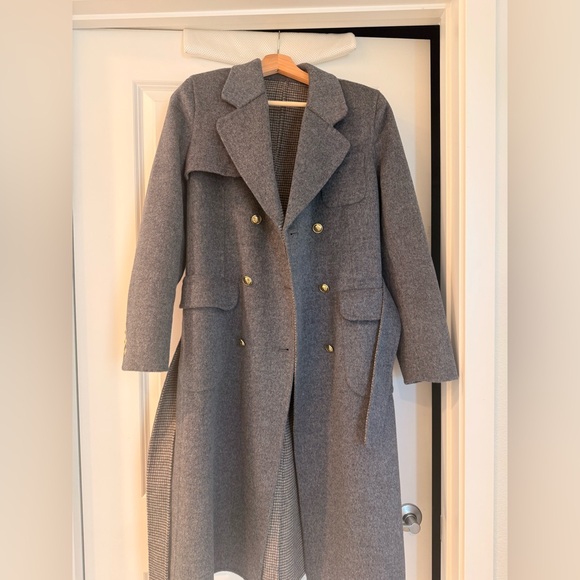 Sandro Wool Gray Double Faced Check Belted Trench Coat US4/FR36 - Picture 12 of 17